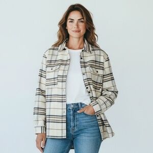 Forever 21 Plaid Shacket Oversized Button Down Shirt Jacket Size M